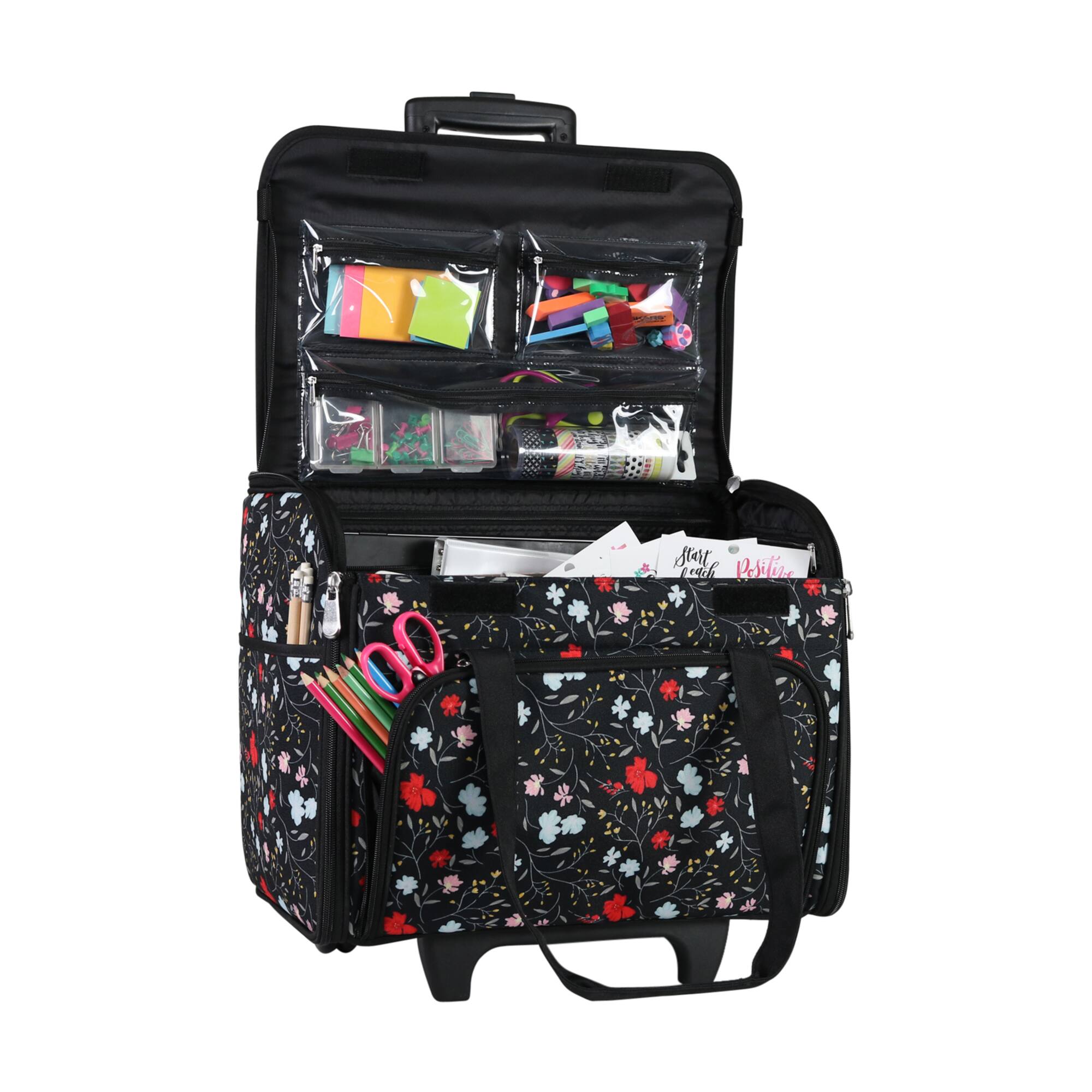 Everything Mary Black Floral Teacher Rolling Tote